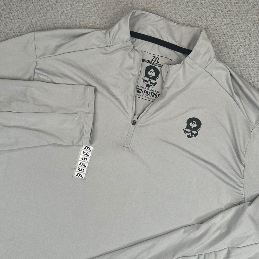 Zero Foxtrot 1/4 Zip Performance Pullover Mens 2XL‎ Gray Spade Skull Logo NEW